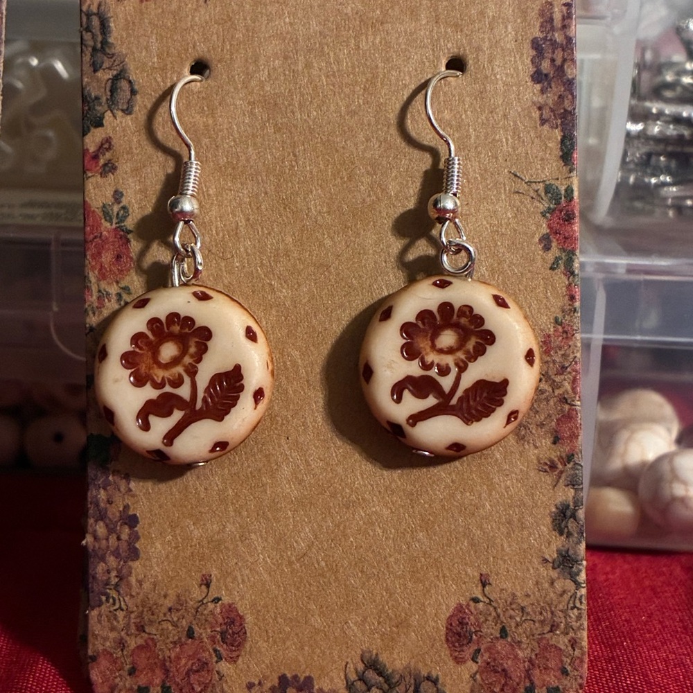 Floral Brown and Cream Earrings